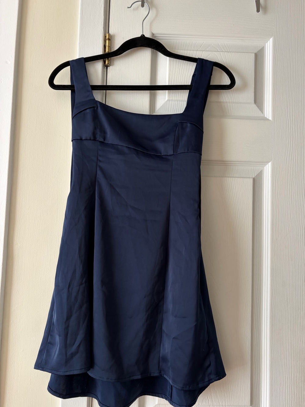 Navy Square-Neck A-Line Women's Dress - Bow Details